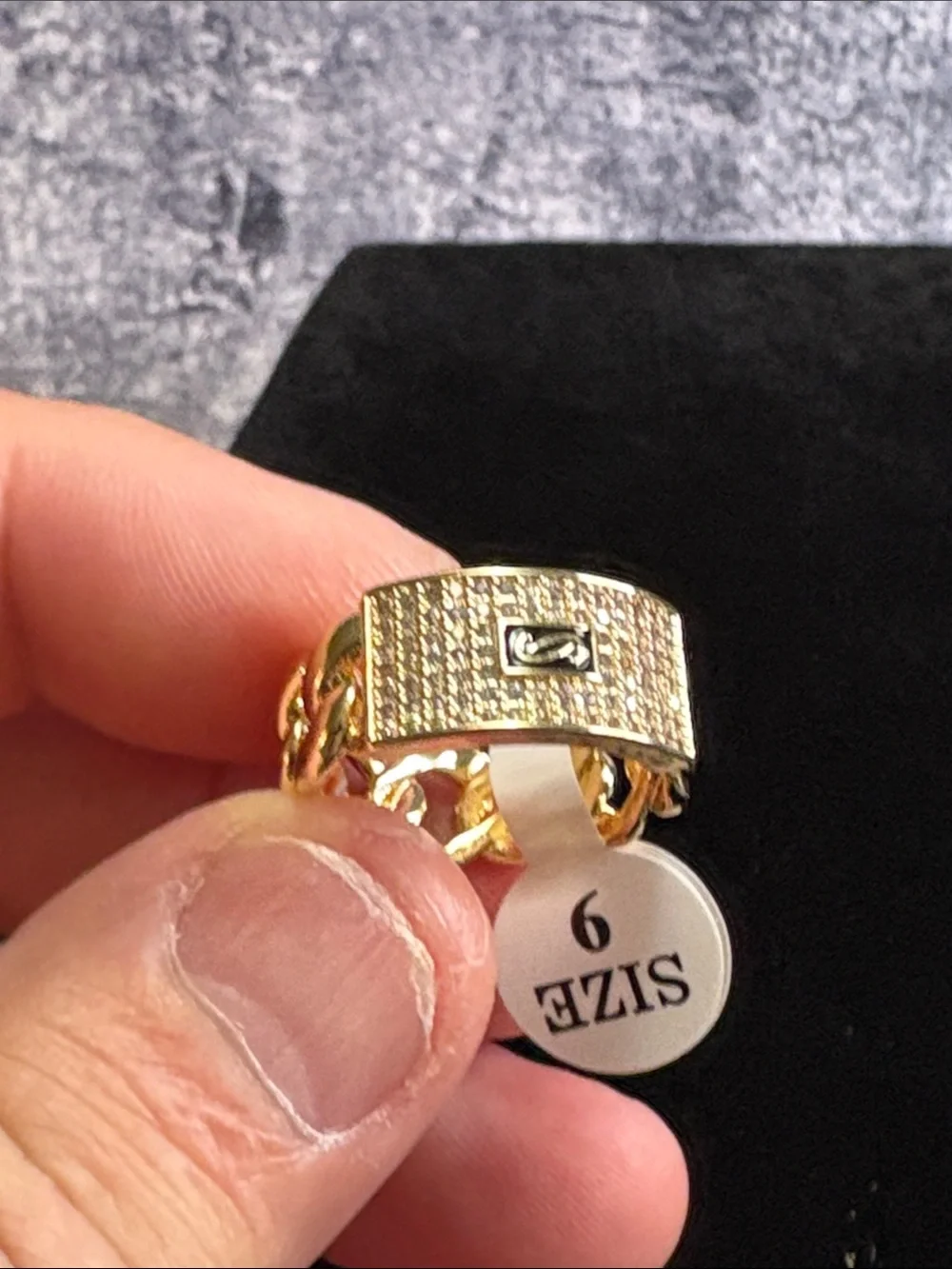 Monaco Gold filled Pave Chain-Link Ring, size 9